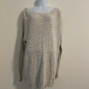 Free People  Sweater Dress L Beige Cable Knit Slouchy Fisherman Boho lace up bac